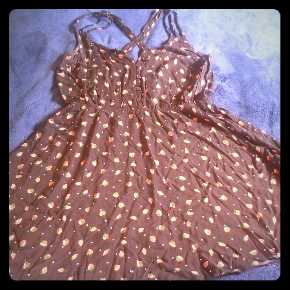Black mini dress w/strawberry print